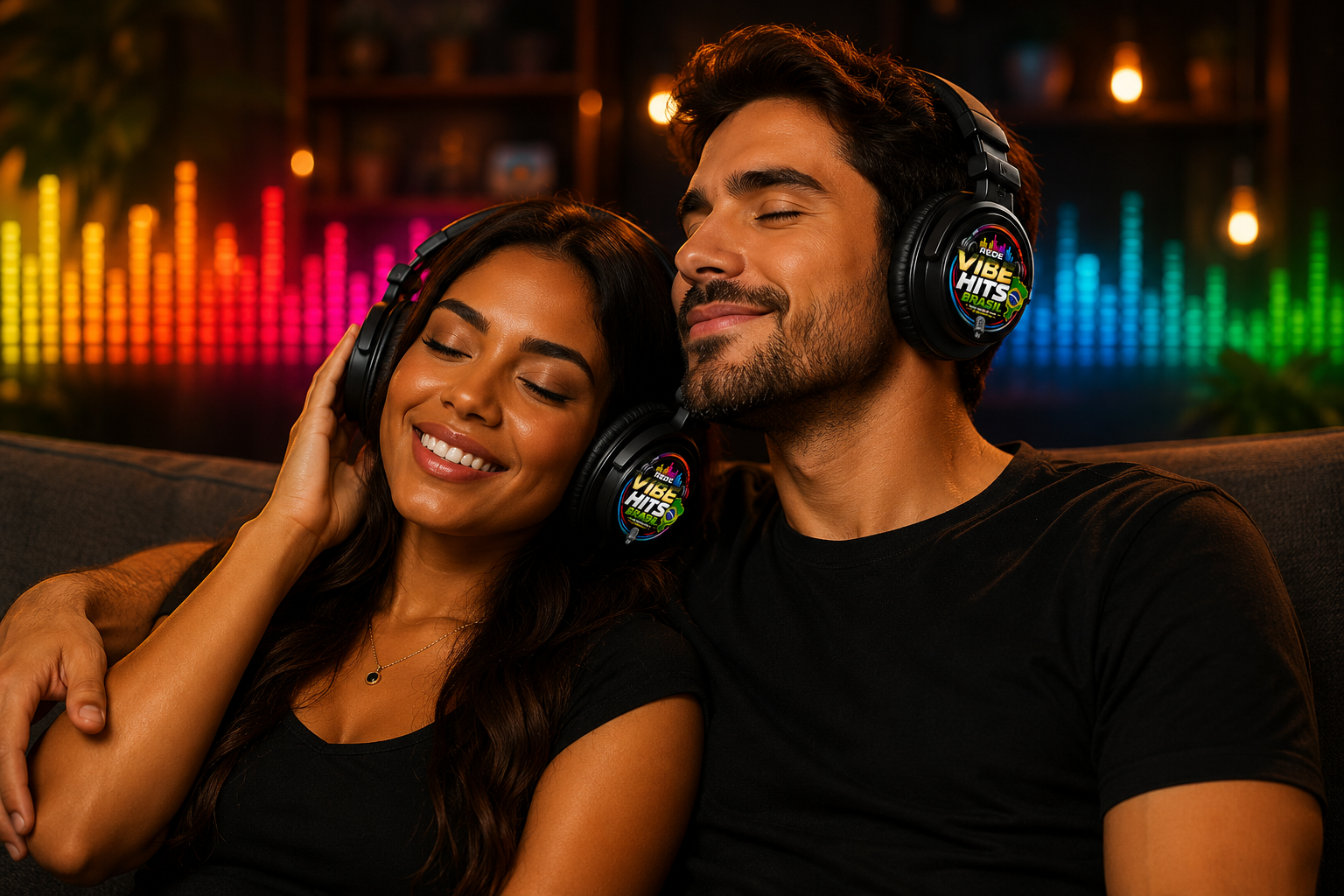 Casal ouvindo a Rede Vibe Hits Brasil